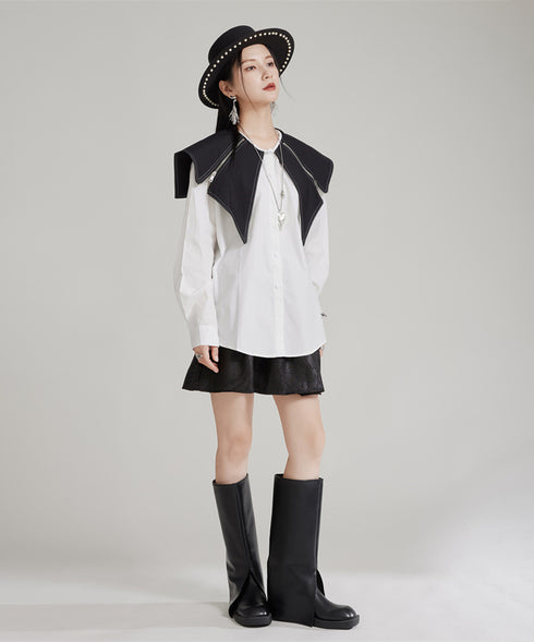 Zipper Big Collar Blouse